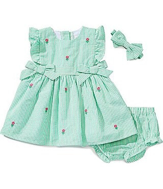Adventurewear 360 Baby Girls Flutter Sleeve Seersucker Embroidered Flower Bows Dress - 24 Months | Dillard's