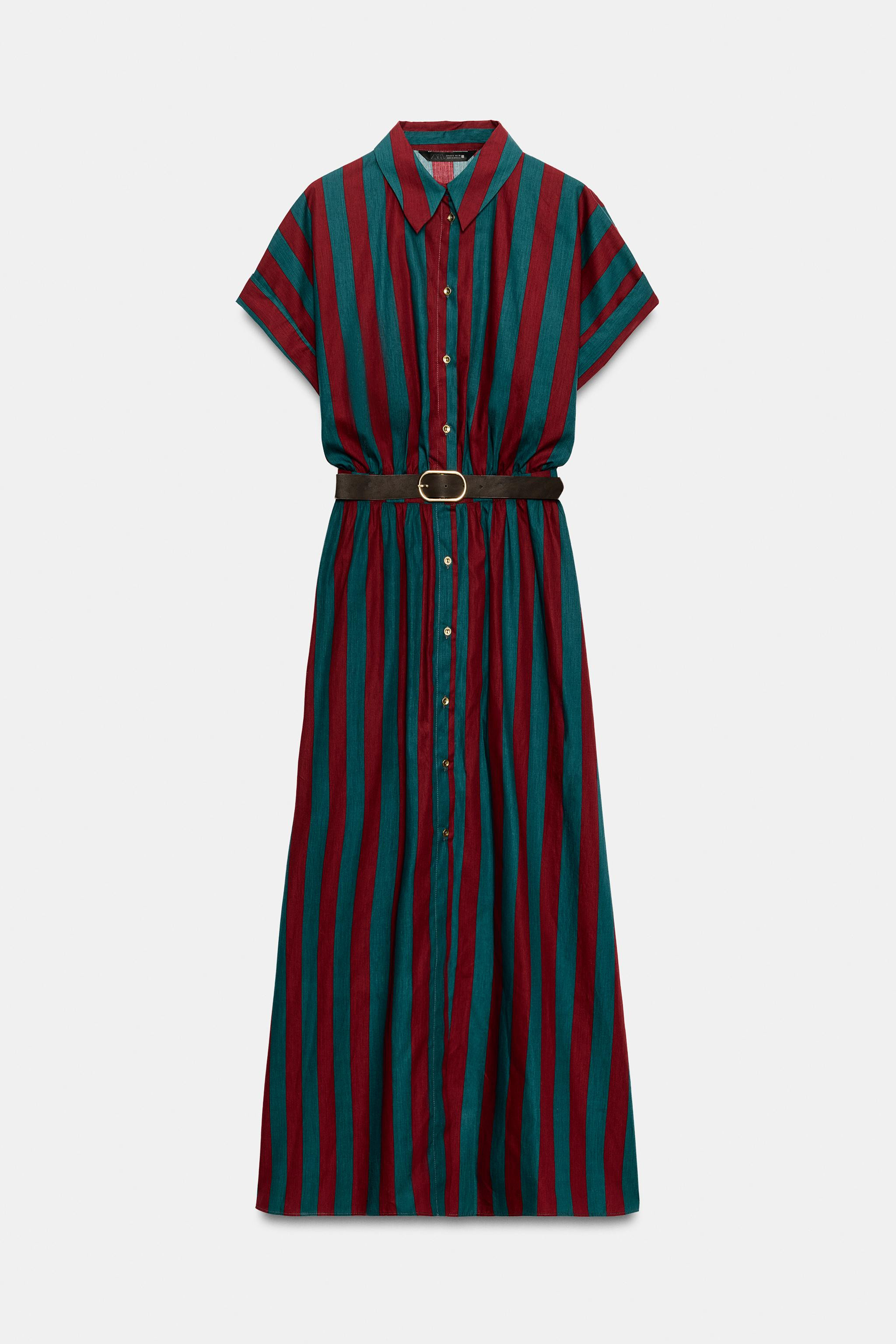 STRIPED MIDI SHIRT DRESS WITH BELT | Zara US