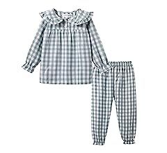 Amazon.com: Mud Kingdom Baby Pajamas for Girls Kids Clothes Sets Button Down Lattice Peter Pan Colla | Amazon (US)