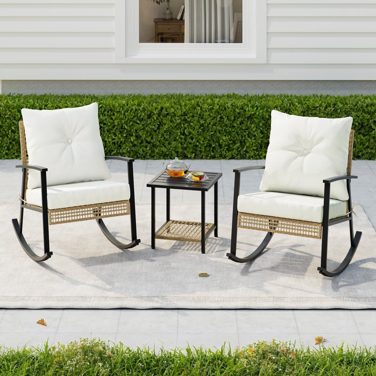 SUNCOZE Outdoor Rocking Chair Sets 3 Pieces Porch Bistro Set Patio Conversation Steel Furniture B... | Walmart (US)