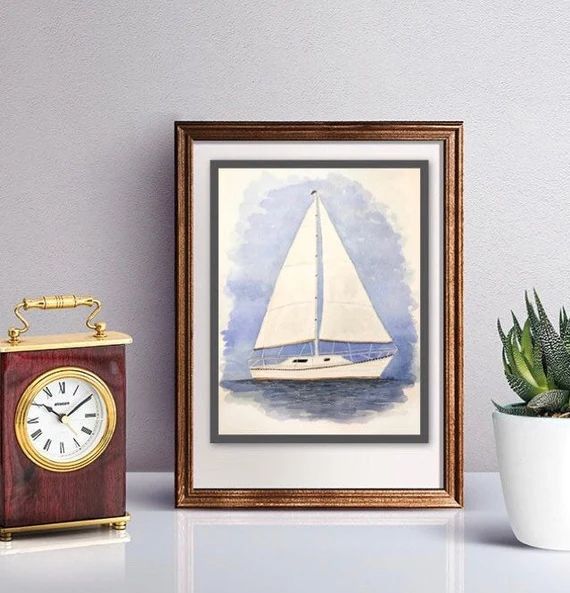 Sailboat Painting Original Watercolor Boat Boy Nursery Art - Etsy | Etsy (US)
