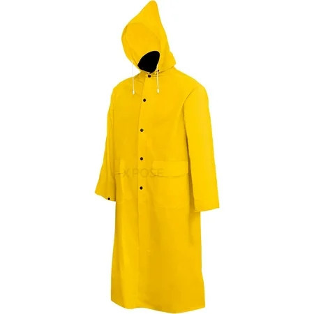 Heavy Duty Yellow Rain Coat 35mm PVC 48in Raincoat Jacket with Detachable Hood - Waterproof Slicker  | Walmart (US)