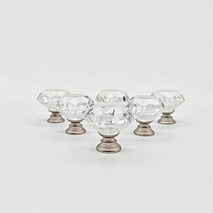 6 Pack Brushed Nickel Cabinet Knobs 31MM Diamond Crystal Handles, Glass Kitchen Cabinet Pulls for... | Amazon (US)
