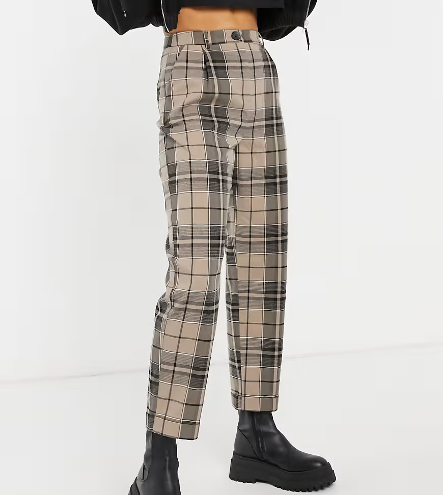 COLLUSION peg pants in brown plaid | ASOS (Global)