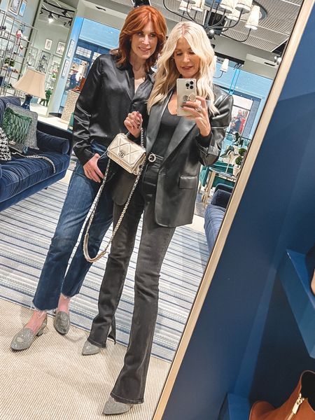 One of my happy places ✨✨✨ Shoe shopping with my BFF! Have you been to the @sarahflint store in Northpark yet? If not I highly recommend it!! They have the most gorgeous shoes and some insanely good deals going on right now. If you don’t live in Dallas no worries, they’re also offering these deals online as well. 

We’re both obsessed with their stunning METALLIC shoe collection! I’m wearing the 100 mm pumps and Cathy is wearing their chic loafers. I linked them both for you guys. 

PS - my blazer, $39 jeans, and black bodysuit are also on MAJOR SALE!! 

#LTKCyberweek #LTKshoecrush #LTKsalealert