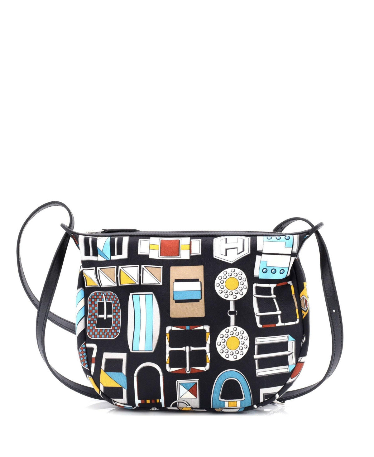 Pre-Owned HERMES Sursoie To Go Pouch Printed Silk and Leather - Print/ blue/ brown | Macy's