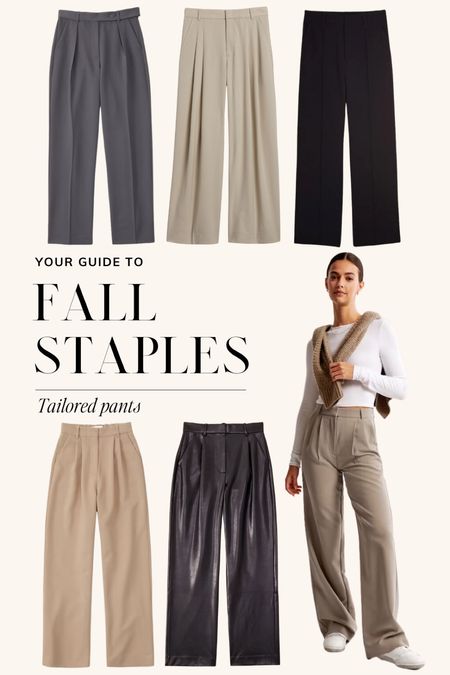 Fall staples: tailored pants😍 fall basics, fall capsule wardrobe, wardrobe basics, wide leg pants, Abercrombie tailored pants, faux leather pants, high rise tailored pants, fall workwear pants 

#LTKSeasonal #LTKstyletip #LTKworkwear