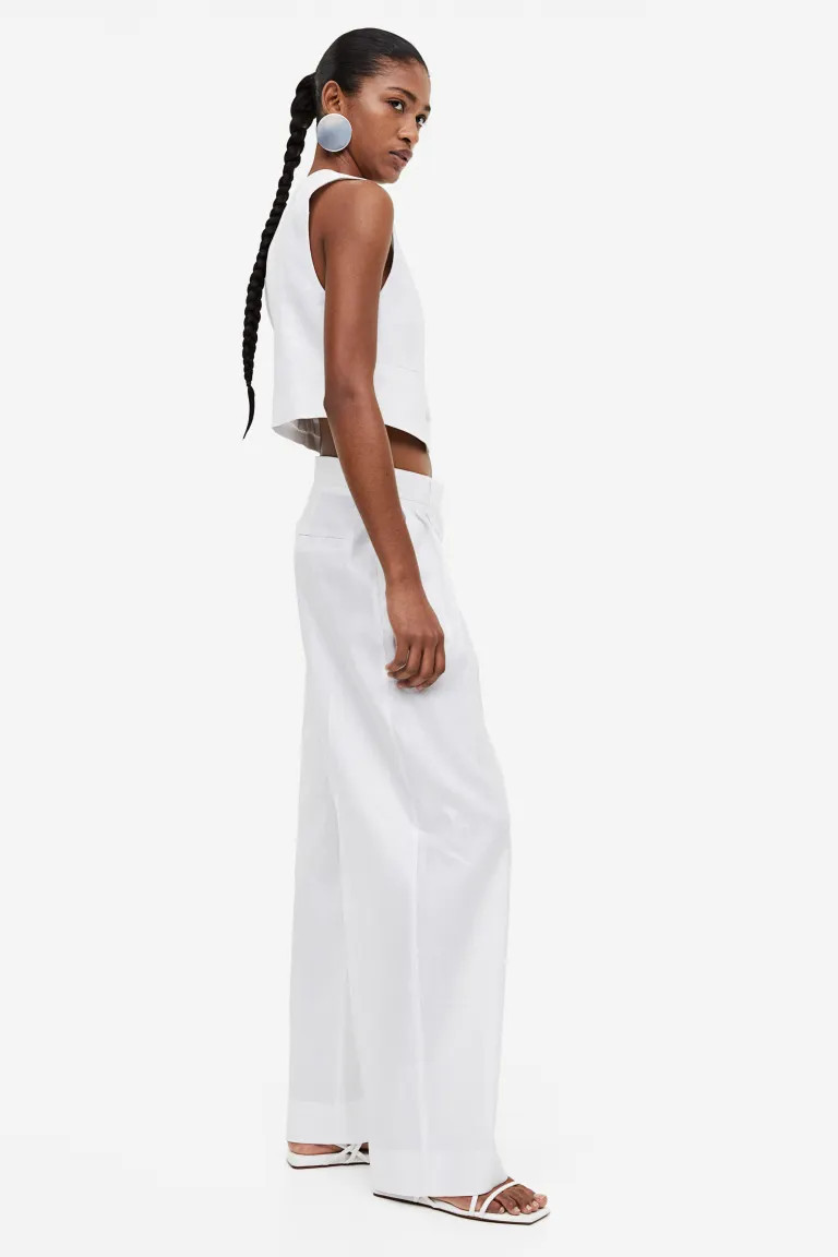 Linen-blend twill trousers | H&M (UK, MY, IN, SG, PH, TW, HK)