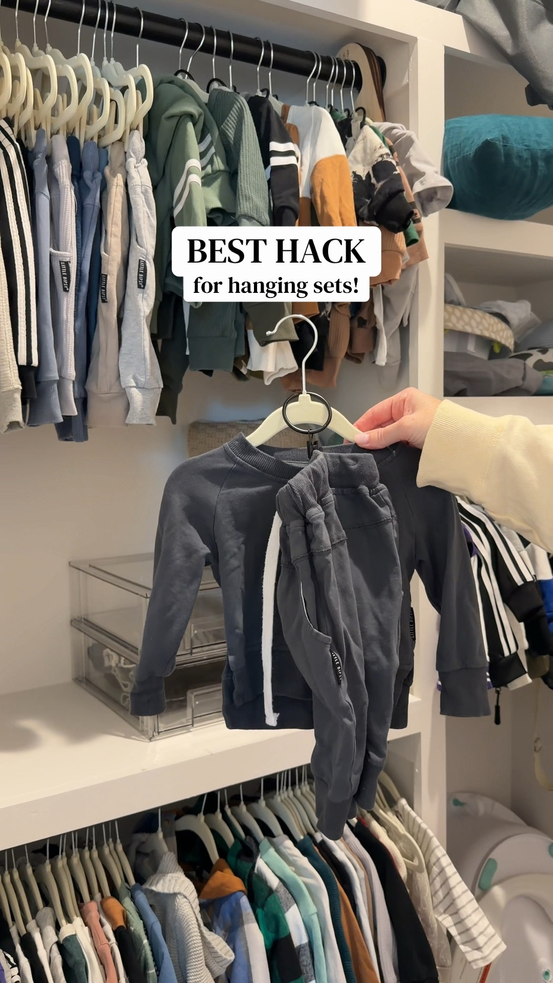 Mom hack! Use these little curtain clips to hang your kid’s sets! 🙌🏼 #boysoutfits #closetorganization 

#LTKmomlife