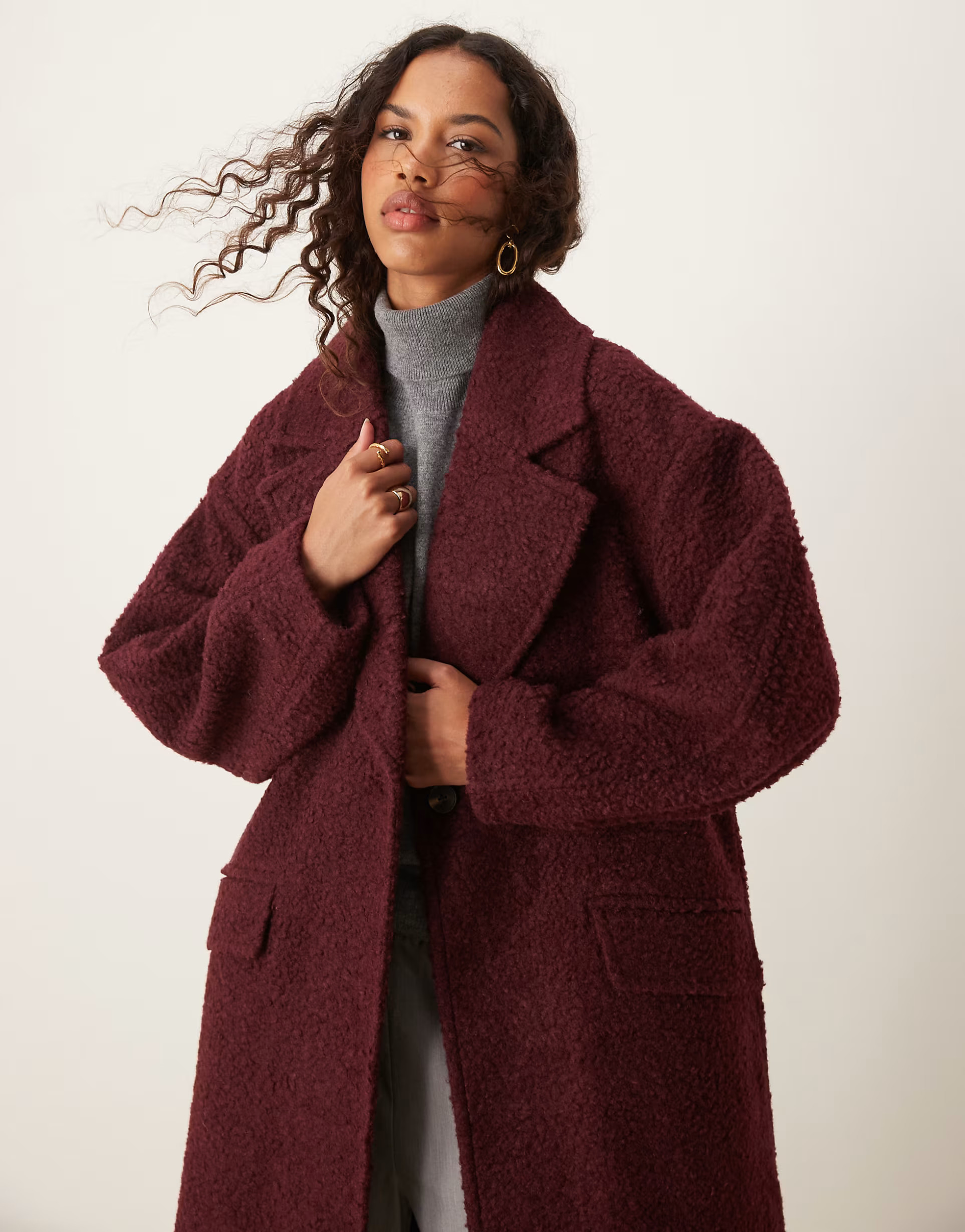 ASOS DESIGN - Cappotto morbido bouclé bordeaux | ASOS | ASOS (Global)