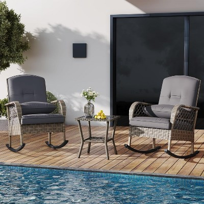 3 Pcs Wicker Rocking Chair & Table Set, Rattan Chair with Cushions & Steel Frame, All-Weather Outdoor Furniture Set for Patio, Garden, Poolside | Target