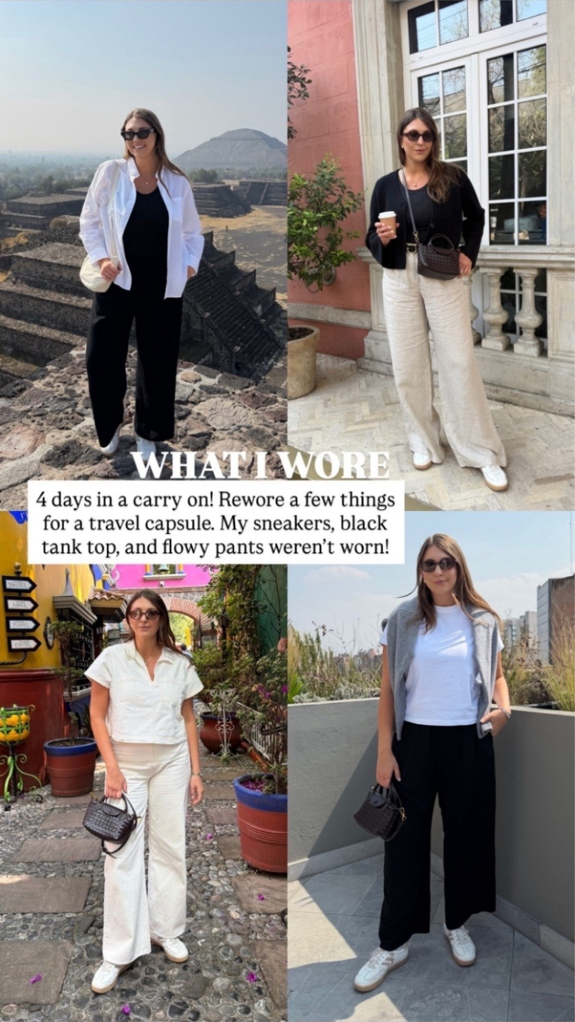 4 days, one carry on ✈️ Neutral travel outfits you can mix, match, and rewear for an effortless chic vacation capsule wardrobe.

travel capsule wardrobe, carry on outfits, neutral outfits, airport outfit, vacation outfits, linen pants, white sneakers, black tank top, minimalist style, casual chic, travel style, effortless outfits, vacation fashion, capsule wardrobe basics

#LTKTravel #LTKMidsize #LTKSeasonal