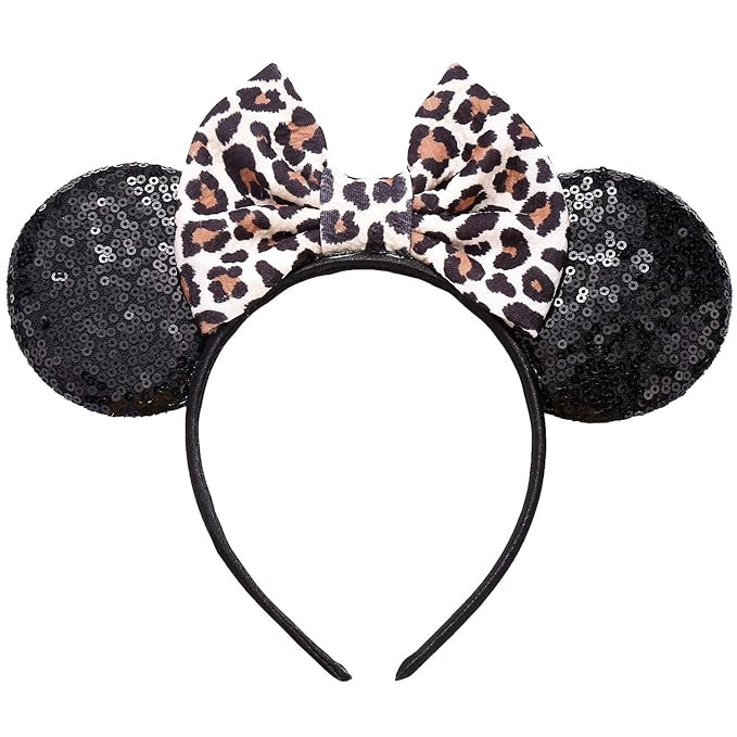 JIAHANG Cheetah Bow Mouse Ears Headband, Leopard Print Sequins Hair Band，Party Decoration Headp... | Amazon (US)