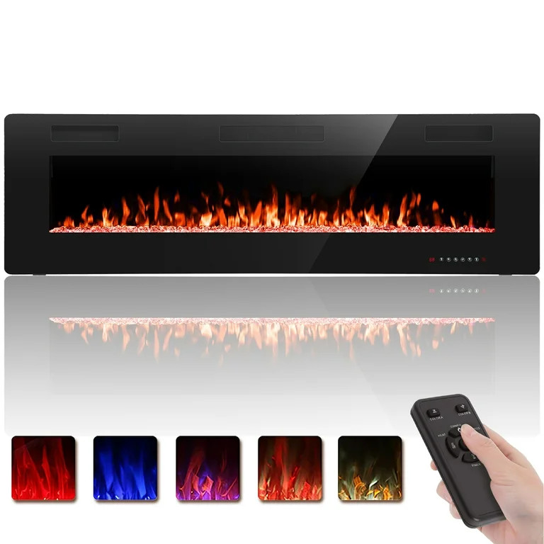 Auseo 60 inch Embedded Wall Mounted Indoor Fireplace, Ultra-thin Low Noise Lightweight LED Firepl... | Walmart (US)