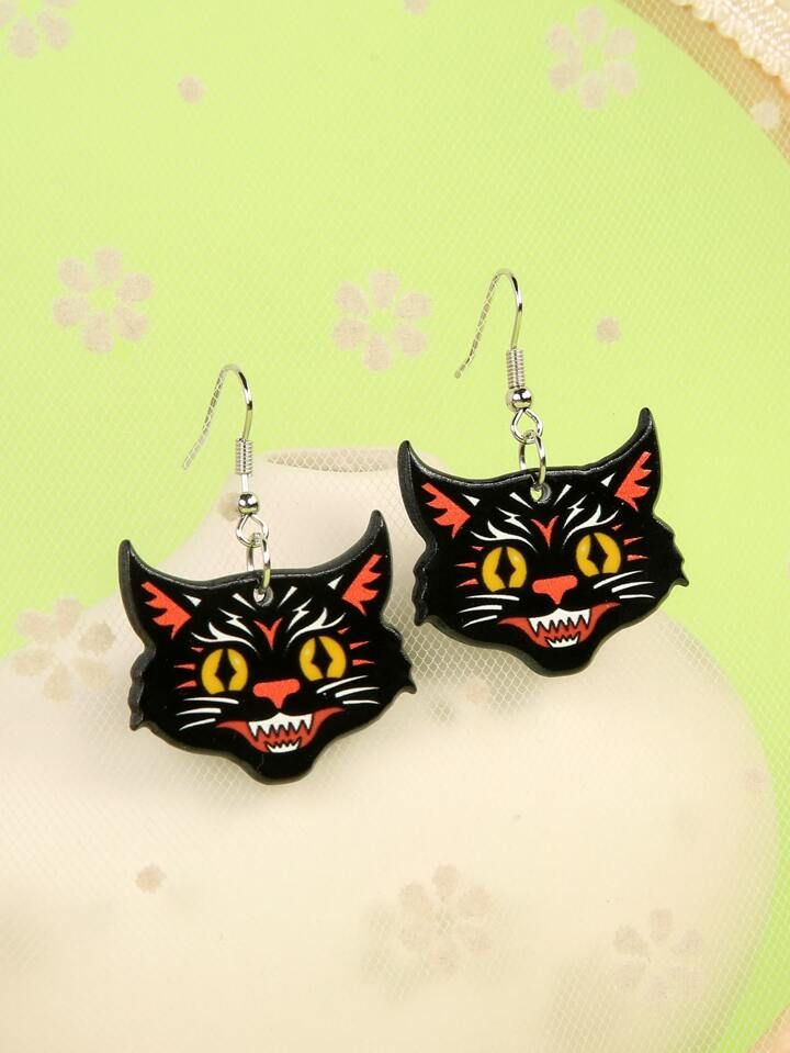 1pair European And American Style Acrylic Print Funny Exaggerated Cat Design Party Earrings | SHEIN