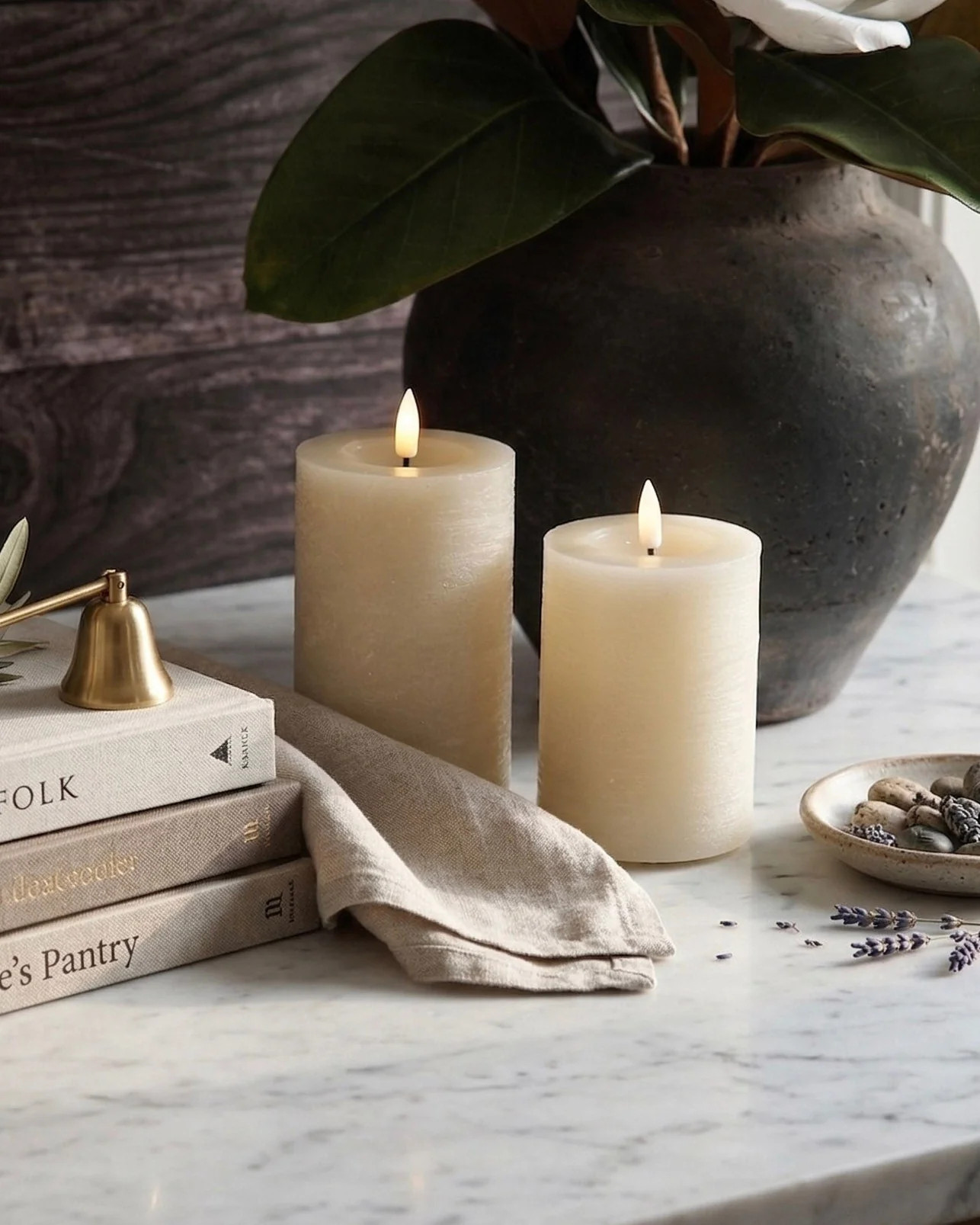 Beige Textured Flameless Pillar | MJHome