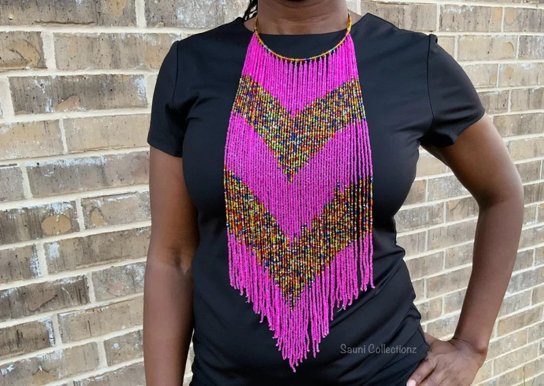 Handmade Pink Waterfall Necklace: African Beaded Maasai Jewelry | Etsy (Global)