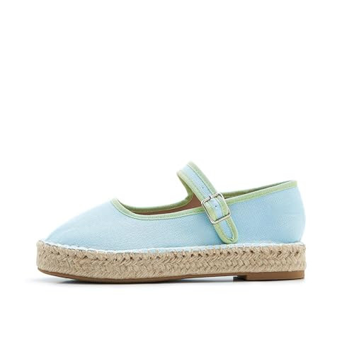 ATBELL Women's Light Blue Mary Jane Espadrilles Woven Espadrille Outsole Ballet Flats Canvas Summer Flat Shoes in Size 7 | Amazon (US)