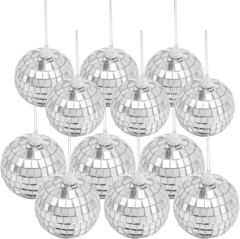 28 Pcs Hanging Mirror Disco Ball Glass Disco Ball Silver Mini Disco Ball Reflective Disco Ball, H... | Amazon (US)