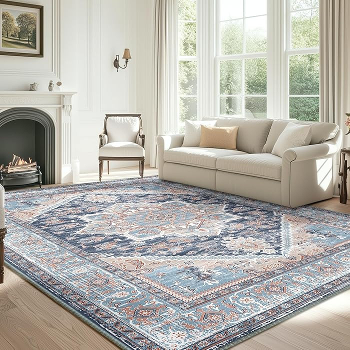 BESTSWEETIE 8x10 Area Rugs for Living Room Washable Non Slip Carpet Low Pile Soft Vintage Print P... | Amazon (US)