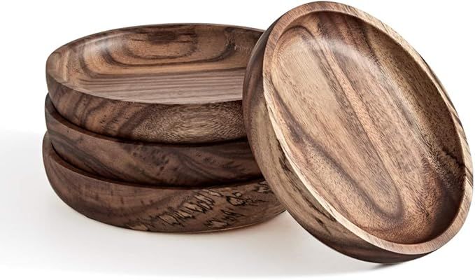 Wooden Coasters for Drinks - Natural Acacia Wood Drink Coaster Set for Drinking Glasses, Tabletop... | Amazon (US)