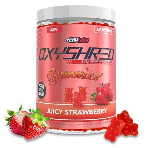 EHP Labs OxyShred Gummies - Pre Workout Gummies & Energy Chews with 100mg Caffeine, L-Carnitine for Thermo & Metabolic Support, All Natural Energy Boost - Strawberry Flavor – 60 Servings | Amazon (US)