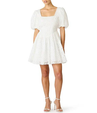Briana Short Puff Sleeve Eyelet Drop Waist Mini Dress | Dillard's