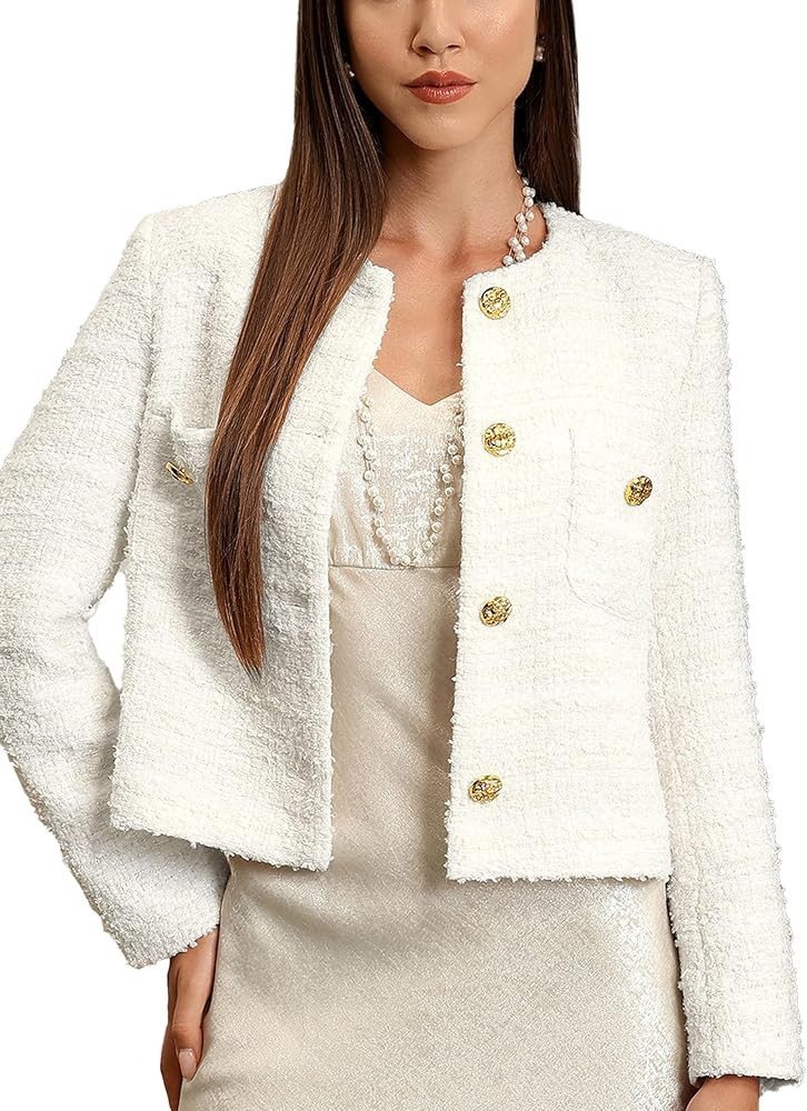 M.Infisavo 2025 Women Cropped Tweed Blazer Woolen Boucle Jackets Fall Winter Elegant Business Cas... | Amazon (US)