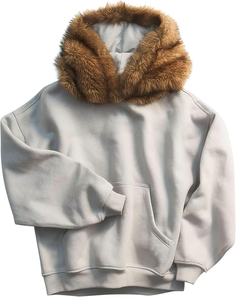 Lauweion Womens Fur Hoodie Y2K Long Sleeve Drop Shoulder Oversized Hooded Sweatshirt With Pockets... | Amazon (US)