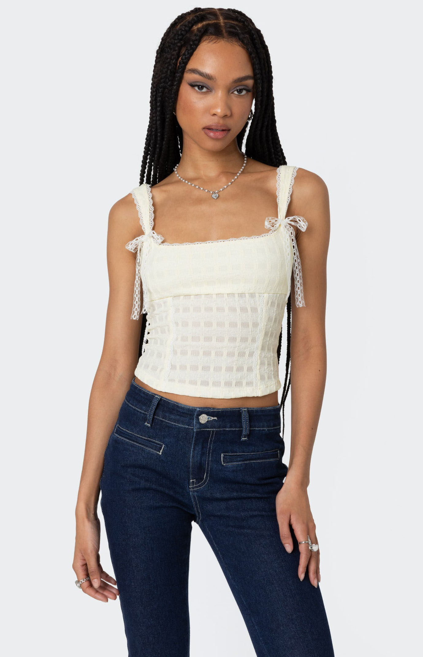 Edikted Women's Textured Bustier Top in Cream - Size Medium | PacSun