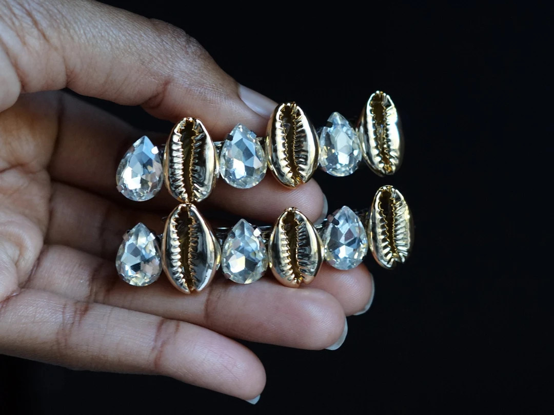 Gold Cowrie Shell with Teardrop gems Hair Barrette 1.5" or 2" (set of 2) | Etsy (US)
