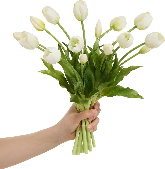 15 Pcs White Tulips Artificial Flowers Faux Tulips Real Touch Latex Fake Flower Bouquet for Sprin... | Amazon (US)
