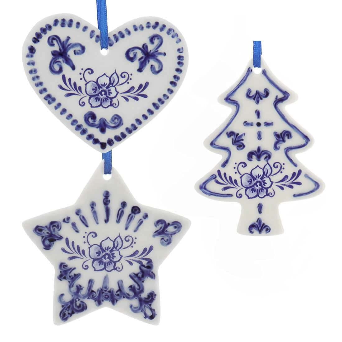 Kurt Adler 3" Porcelain Delft Blue Heart Tree Star Ornaments (3 Pack Assorted) | Amazon (US)