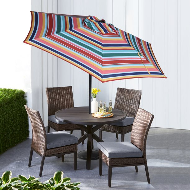 Mainstays 7.5ft Multi Stripe Multi Color Round Outdoor Tilting Market Patio Umbrella with Push-up... | Walmart (US)