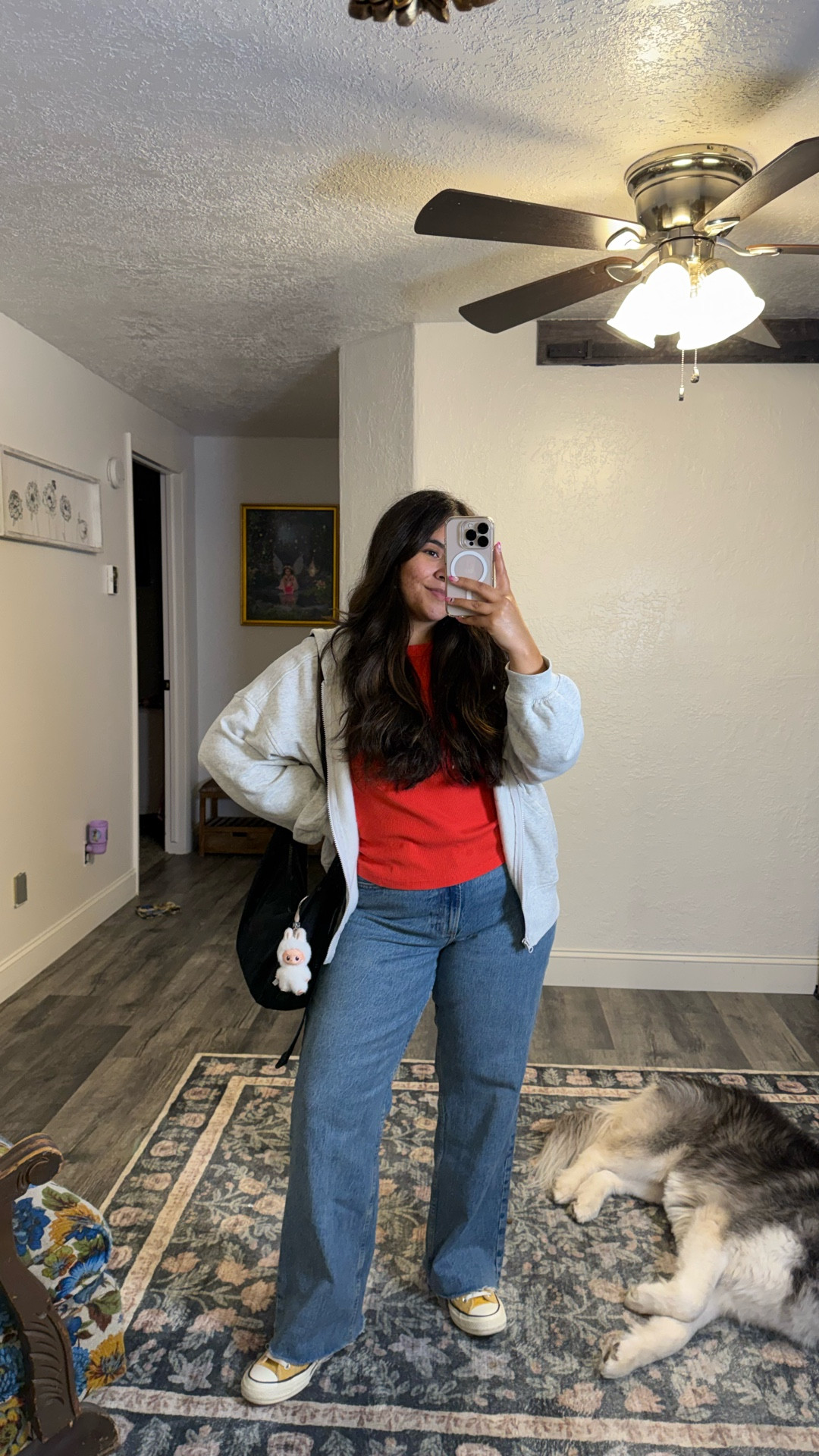 Casual fall outfit 🍂 
Wearing a large in the sweater + shirt and an 8 short in the jeans 

#LTKMidsize #LTKPetite #LTKSaleAlert