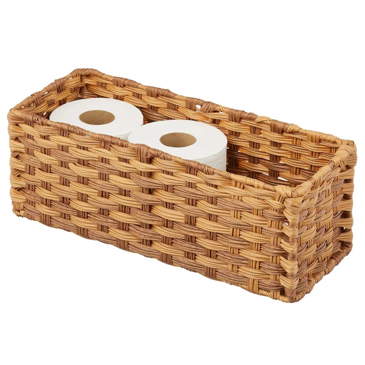 mDesign Small Woven Toilet Tank Bathroom Storage Basket - Camel Brown | Target