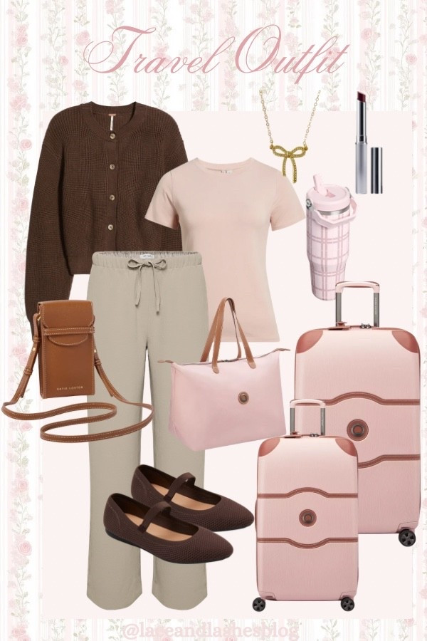Travel outfit idea! @Aritzia lodge pants with pink delsey luggage from @macys on sale!

#LTKSaleAlert #LTKTravel #LTKSeasonal