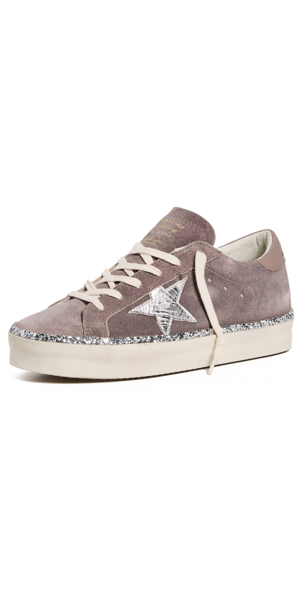 Golden Goose Hi Star Suede Upper Laminated Star Leather Heel Glitter Edge Sneakers Cinder/Silver 39 | Shopbop