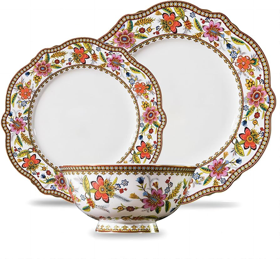 ACMLIFE 12-Piece Fine China Dinnerware Sets, French Embossed Dinnerware Set Service for 4, Scratc... | Amazon (US)