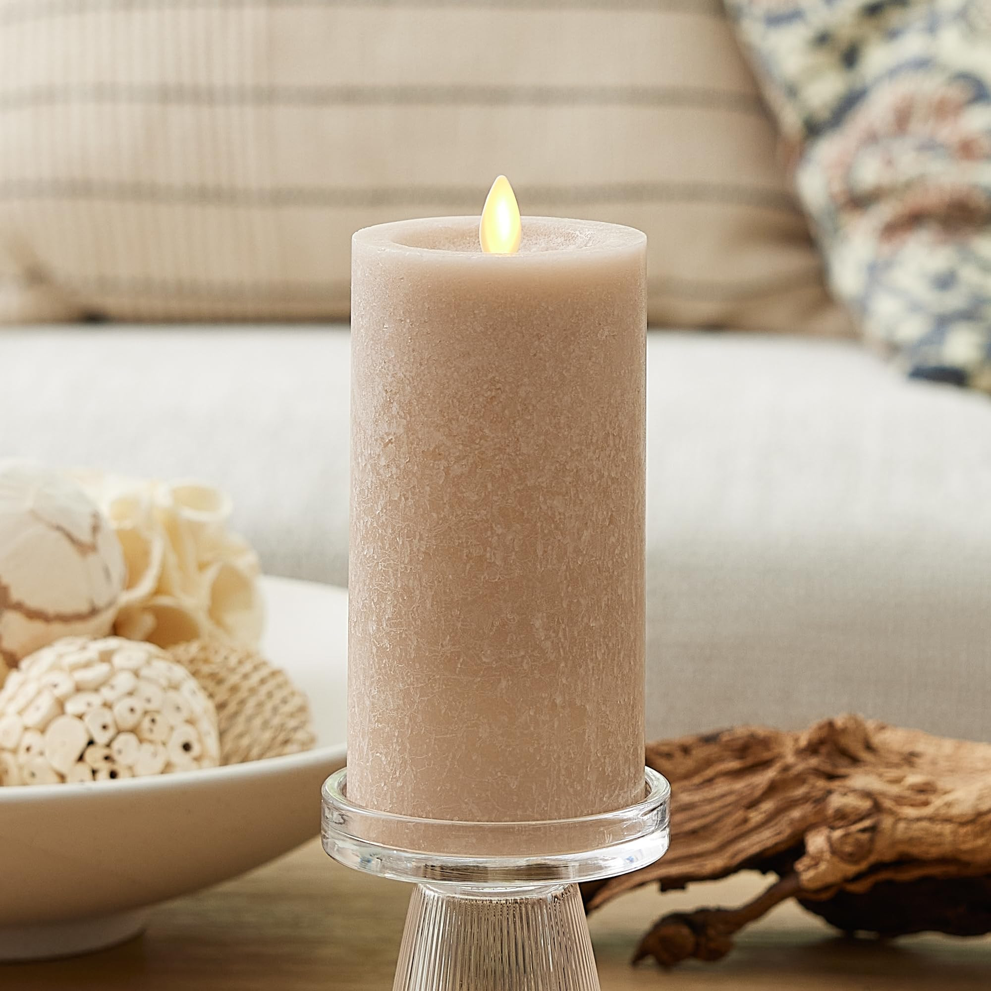 Luminara Sea Glass Flameless Candle, Timeless Taupe 3" x 6.5", Moving LED Flame Pillar with Timer... | Amazon (US)