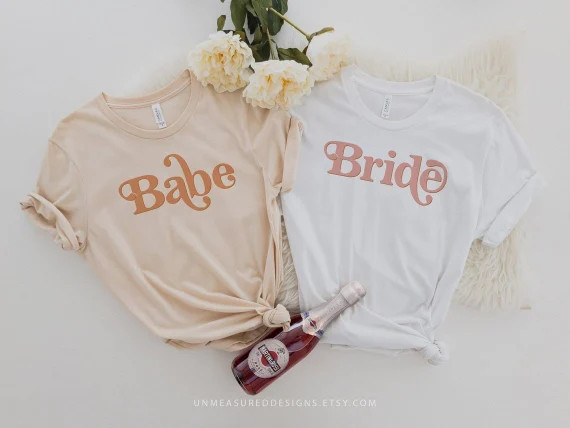 TRIXIE Bride and Babe Bachelorette T Shirts, Retro Bride Tee, Blush Retro 70's Themed Babe Shirt,... | Etsy (US)