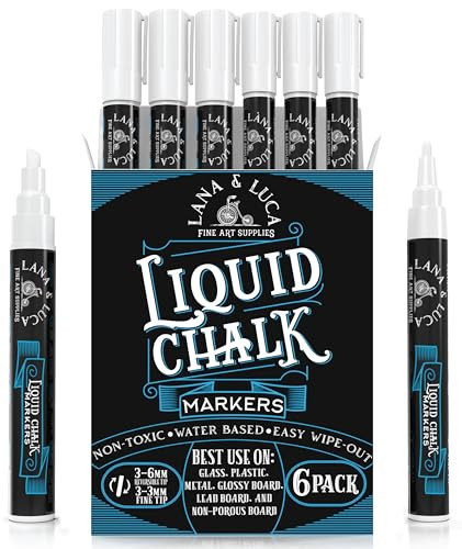 Liquid Chalk Marker Pen - White Dry Erase Marker - Chalkboard Signs, Windows, Blackboard, Glass (6 Pack) 3-6mm Reversible Tip, 3-3mm Fine Tip | Amazon (US)