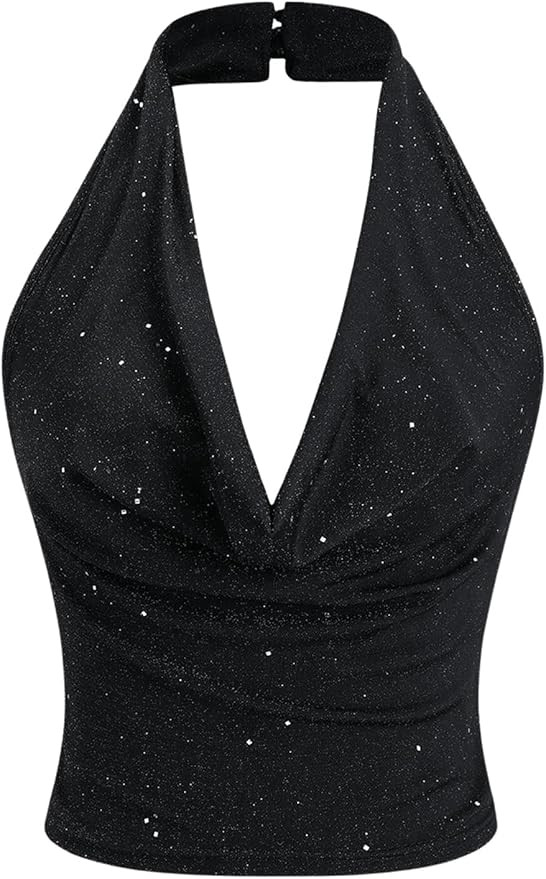 SOLY HUX Women's Halter Top Sparkly Sexy Backless Party Crop Tops Club Rave Festival Outfits Blac... | Amazon (US)
