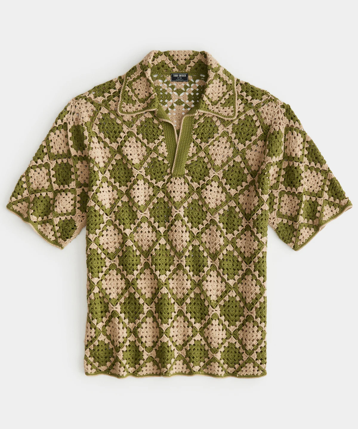 Diamond Crochet Sweater Polo in Oak Moss | Todd Snyder