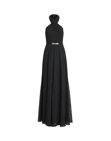 Lauren Ralph Lauren Polka-dot Belted Georgette Halter Gown Woman Maxi dress Black Size 4 Recycled polyester | YOOX (US)