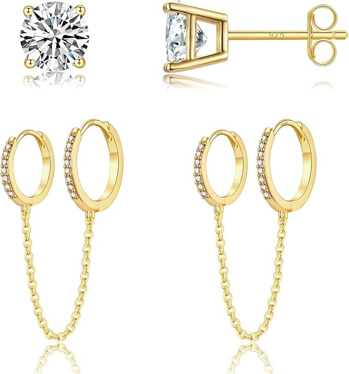 EPIRORA Sterling Silver Earrings For Women, Hypoallergenic Chain Hoop Earrings & Cubic Zirconia S... | Amazon (US)