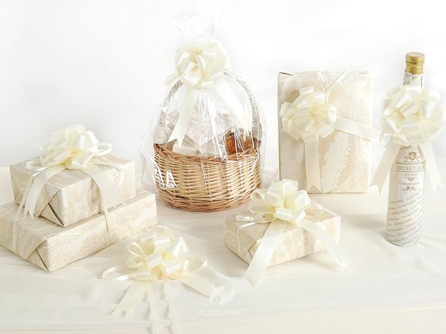 HUIHUANG Ivory Bows for Gift Wrapping 4"x 8" Ivory Satin Pull Bows 12 PCS Gift Bow for Presents, ... | Amazon (US)