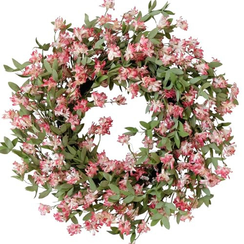 Rose Pink Forsythia Flower Wreath for Front Door, Spring Summer Everyday Artificial Flower Wreath for Indoor Outdoor, Rustic Farmhouse Forsythia Wreath for Anniversary Wedding Valentine | Amazon (US)