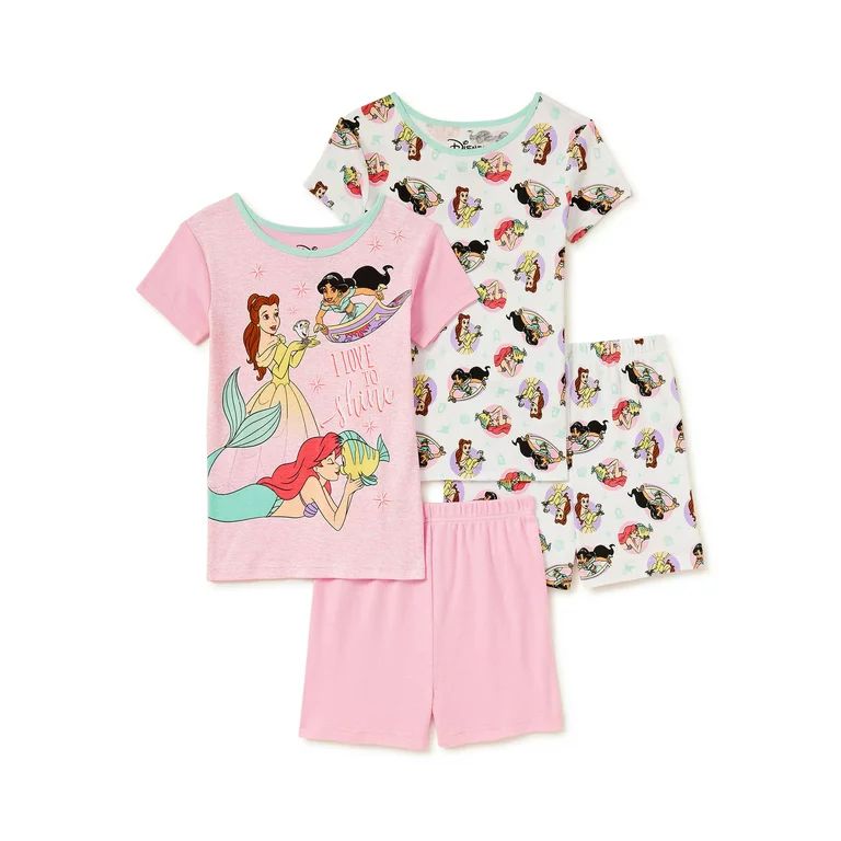 Disney Princess Girls Short Sleeve Sleep Shirts and Shorts, 4-Piece Pajama Set, Sizes 4-10 | Walmart (US)