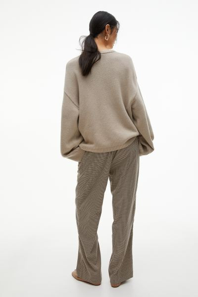 Straight-leg Creased Pants - Brown/houndstooth-patterned - Ladies | H&M US | H&M (US + CA)